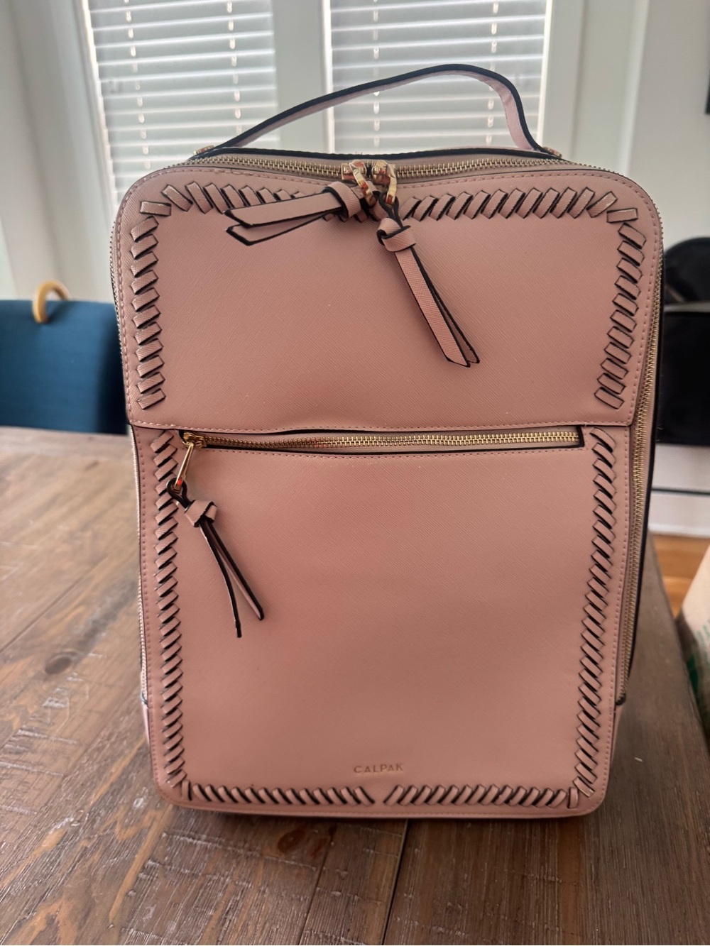 Calpak Blush Pink Whipstitch Leather Backpack